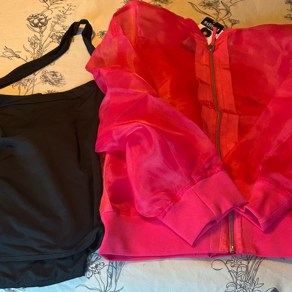 Sheer Pink Jacket & Black Halter Top - Perfect beginning to a pink lady costume!